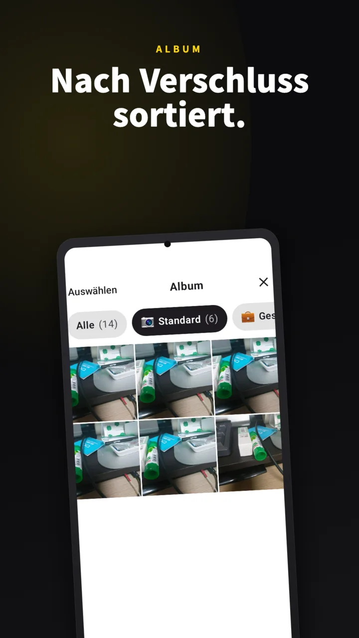 SideCam-Album — Fotos nach Auslöser sortiert