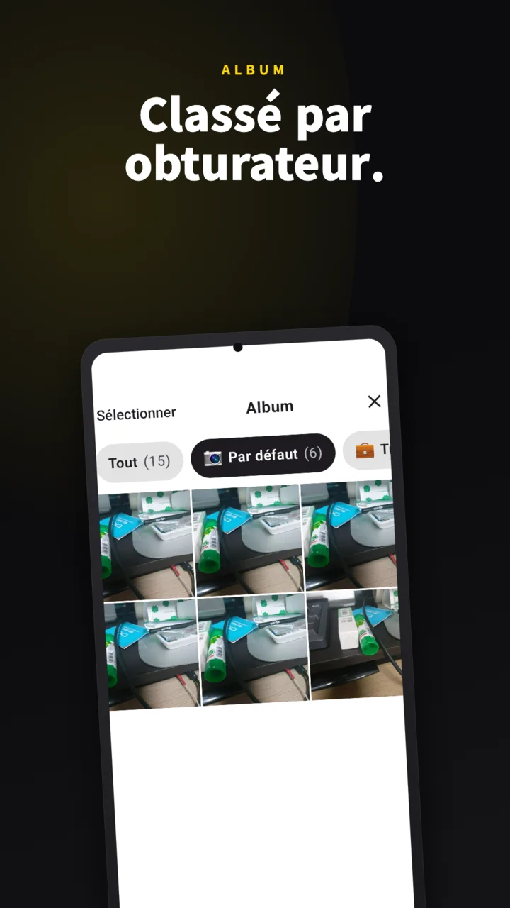 Album SideCam — photos classées par déclencheur