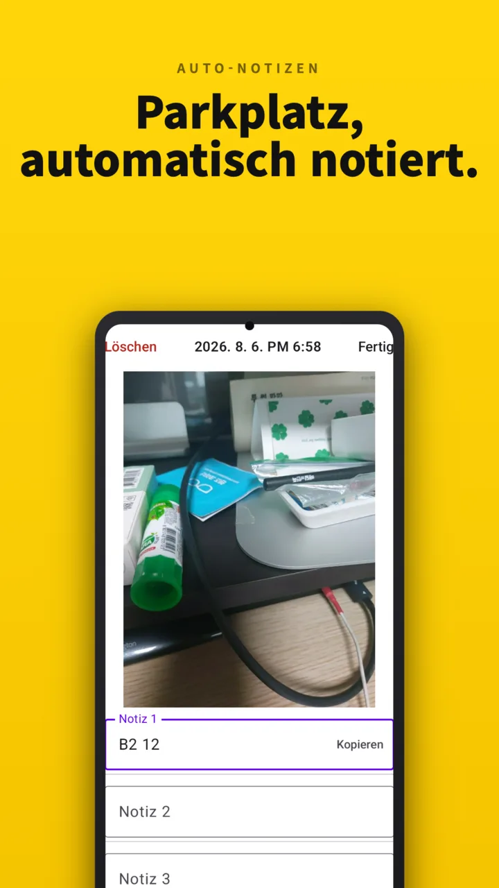 Foto-Detailansicht — erkannter Text ist unter dem Foto als Notiz gespeichert