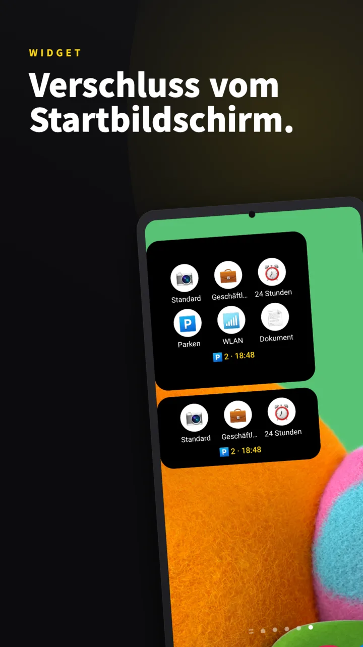 SideCam-Widget auf dem Startbildschirm — Auslöser-Buttons und Parkinfos